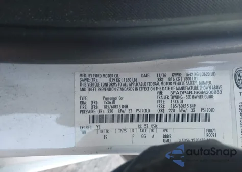 2016 Ford Fiesta Se из США, поврежденный, VIN 3FADP4BJ6GM208083